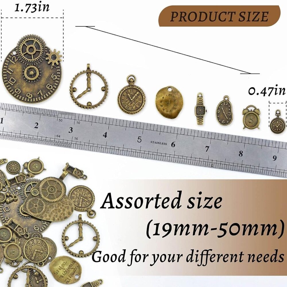 Antiqued Bronze Clock Face Charm Pendant, Wholesale Bulk Lots Mixed Gears Steamp - Picture 2 of 7